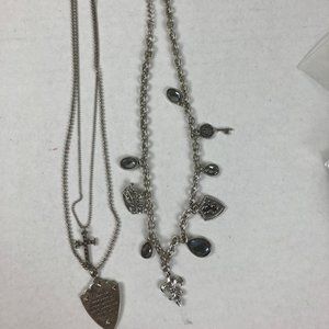 Silver toned necklaces Cross with Bible verse  and Stones Crown & Emblem Charms